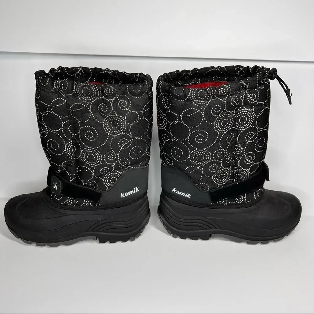KAMIK snow boots women's 6 black white swirl insulated waterproof winter ankle